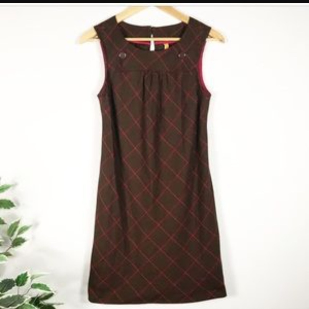 Anthropologie Brown Dress with Pink Trim